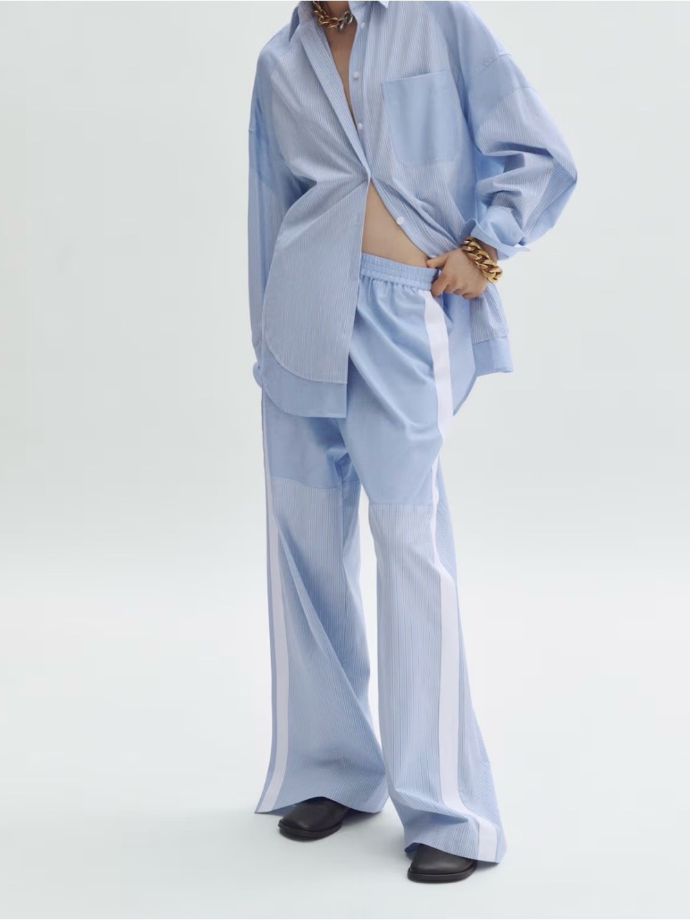 STELLA MCCARTNEY x H&M PANELED POPLIN PANTS Blue Striped size S (runs big)